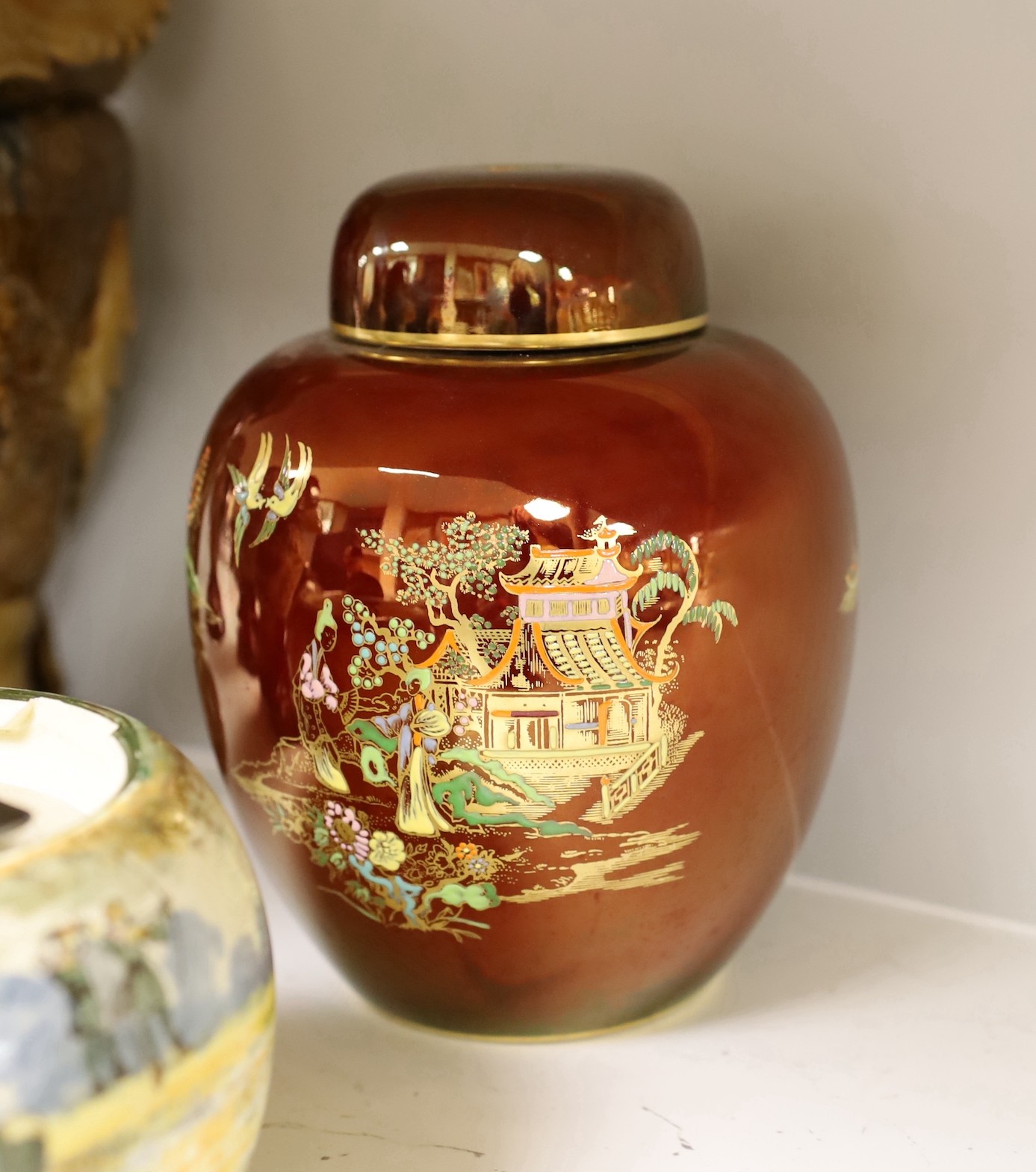 Four various ‘Wally bird’ jars and covers, another bird mounted box and cover, two others and a Carlton ware lustre jar and cover.